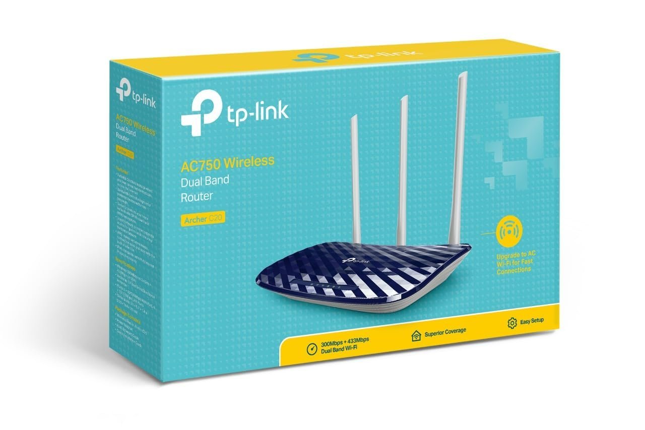 TP-Link AC750 Dual Band Wireless Cable Router, 4 10/100 LAN + 10/100 WAN Ports, Support Guest Network and Parental Control, 750Mbps Speed Wi-Fi, 3 Antennas (Archer C20) Blue, 5 GHz - Image 3
