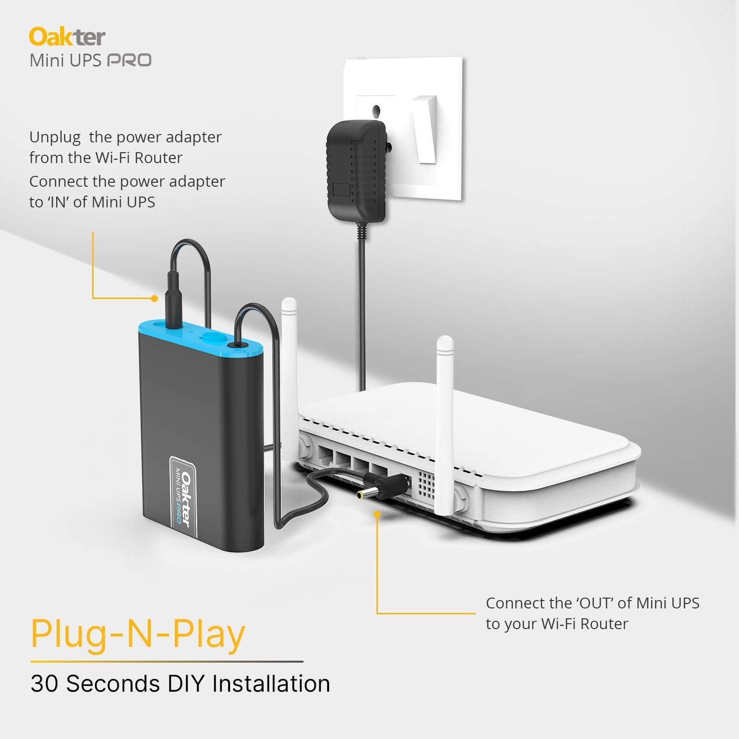 Oakter Mini UPS PRO for High Capacity WiFi Routers 12V & Upto 3A | Battery 2X4000 mAh | Power Backup Upto 8 Hours | Support Jio, Airtel & Other Routers | Current Surge & Deep Discharge Protection - Image 6