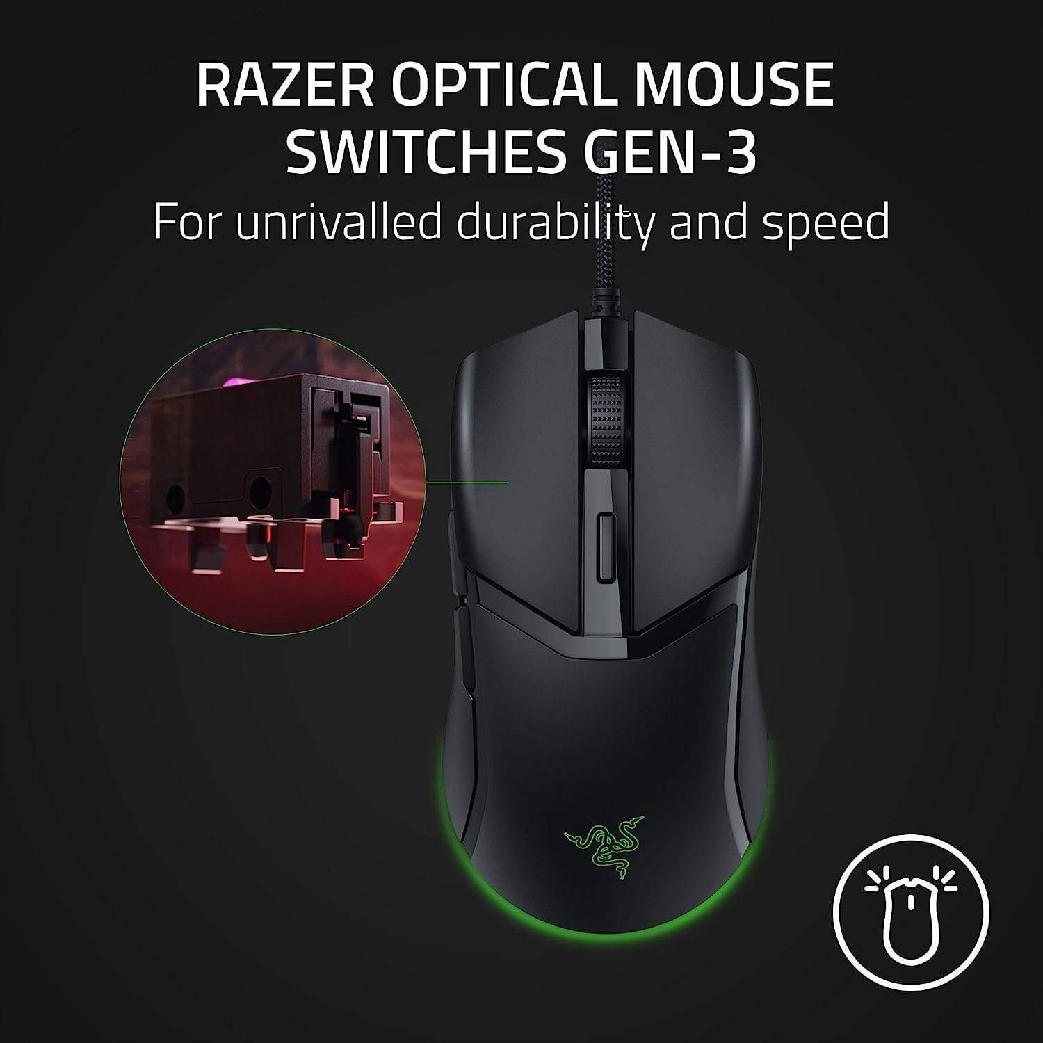 Razer Cobra Smartchoice Wired Gaming Mouse, 58g Lightweight Design, Gen-3 Optical Switches, Chroma RGB Underglow, 8500 DPI Optical Sensor, Speedflex Cable, Black - Image 3