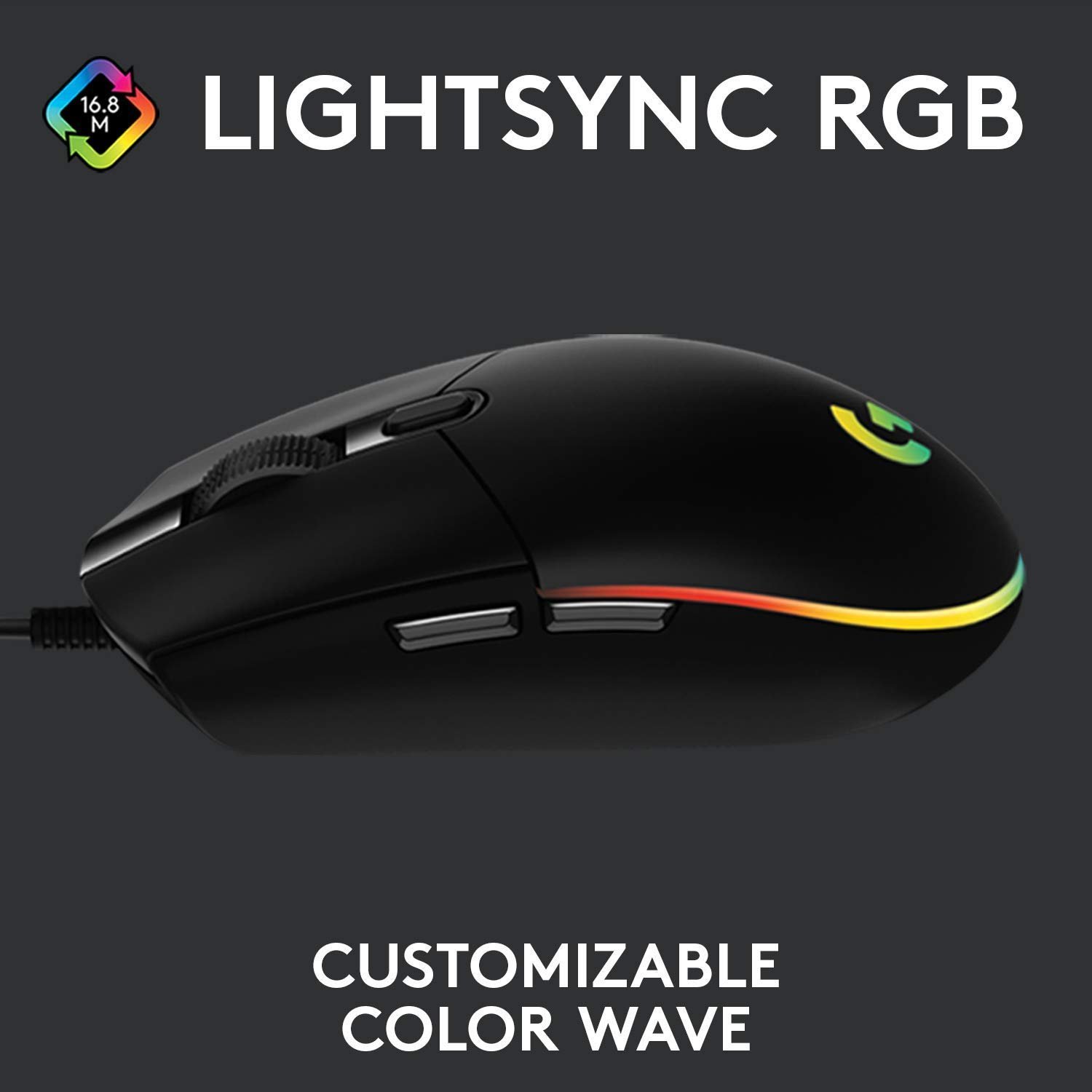 Logitech G102 Light Sync Gaming Mouse with Customizable RGB Lighting, 6 Programmable Buttons, Gaming Grade Sensor, 8K DPI Tracking,16.8mn Color, Light Weight - Black - Image 2