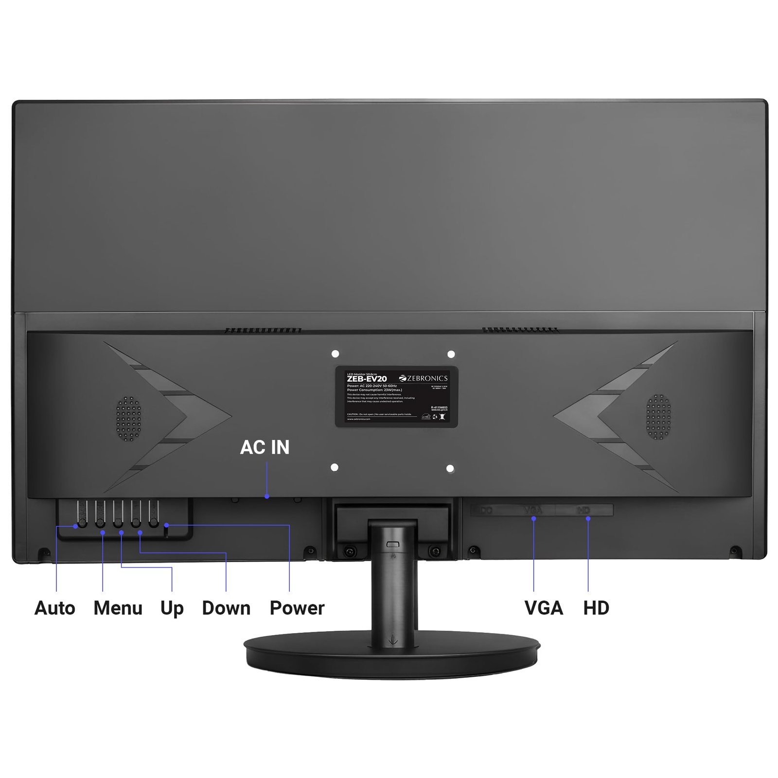 ZEBRONICS LED Monitor, 20 inch, HD+ 1600×900, 16:9 Aspect Ratio, 16.7M Colors, HDMI & VGA, Wall Mountable (EV20) - Image 2