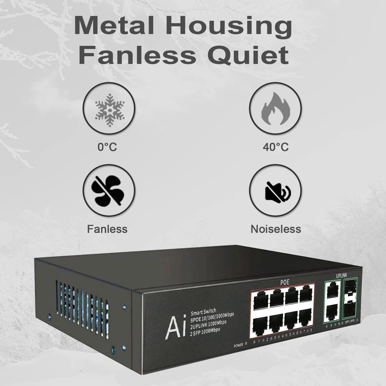 Hanutech Smart Unmanaged PoE Switch 8 Port Gigabit- 1000Mbps 8 Port PoE+2 Port RJ45 Uplinks*1000Mbps +2 Port SFP 1.25G (Without SFP Module) 120W IC Based Networking Switch- 1 Year Warranty - Image 2