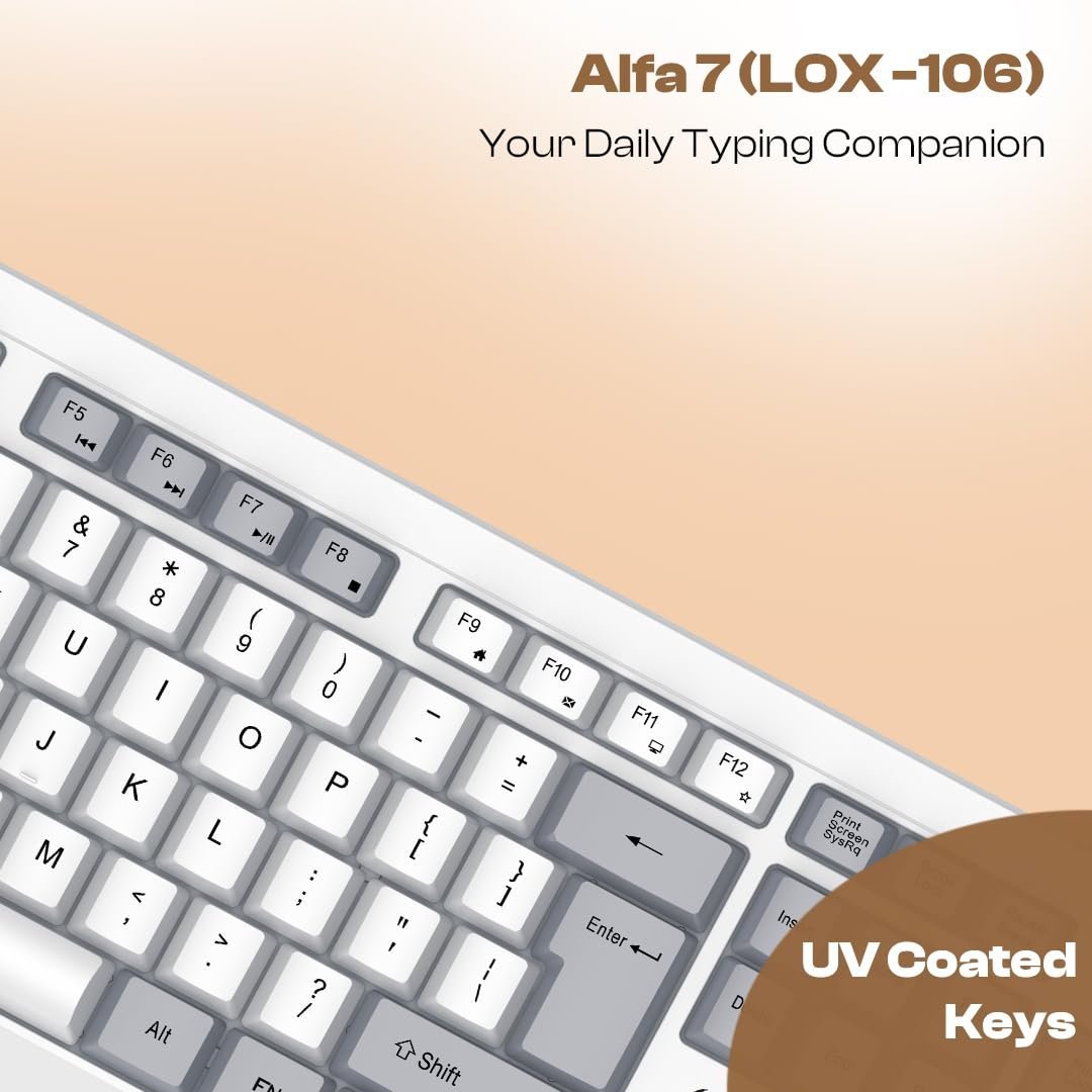 LAPCARE USB Alfa Keyboard 7 Wired Membrane Keyboard | 104-Key US Layout | UV Coated Keycaps | Ergonomic Design | Quiet & Durable Membrane Build | 1-Year Warranty (LOX-106) - Image 2