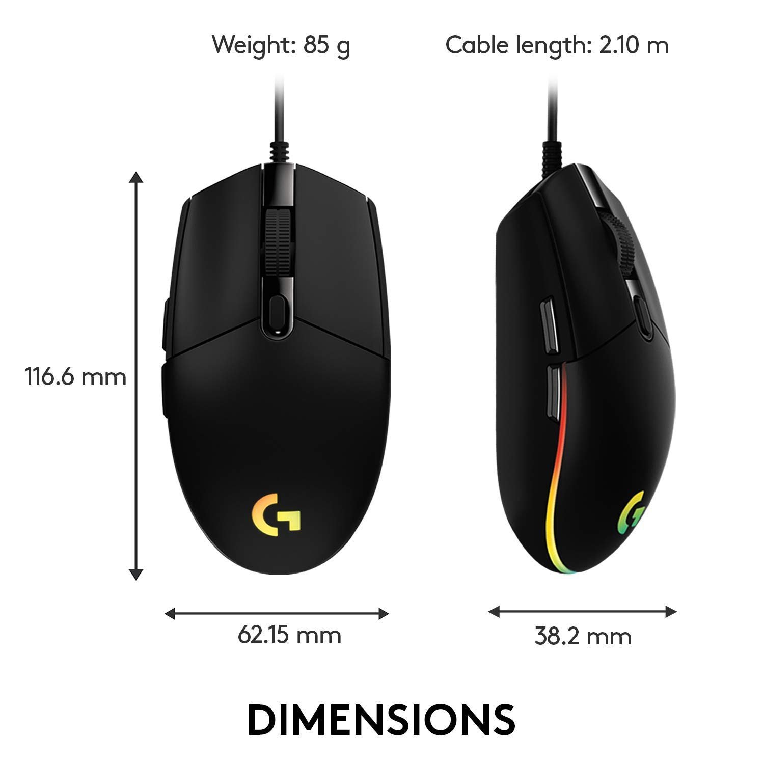 Logitech G102 Light Sync Gaming Mouse with Customizable RGB Lighting, 6 Programmable Buttons, Gaming Grade Sensor, 8K DPI Tracking,16.8mn Color, Light Weight - Black - Image 8