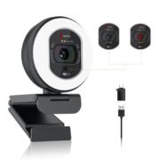 Angetube 4K Webcam for PC, Full HD 1080P@60FPS Streaming Camera with Ring Light, TOF Auto Focus, AI Noise Cancelling Mics, 78° FOV USB Web Cam for Laptop/Mac/PC Work with Zoom, Teams, Google Meet