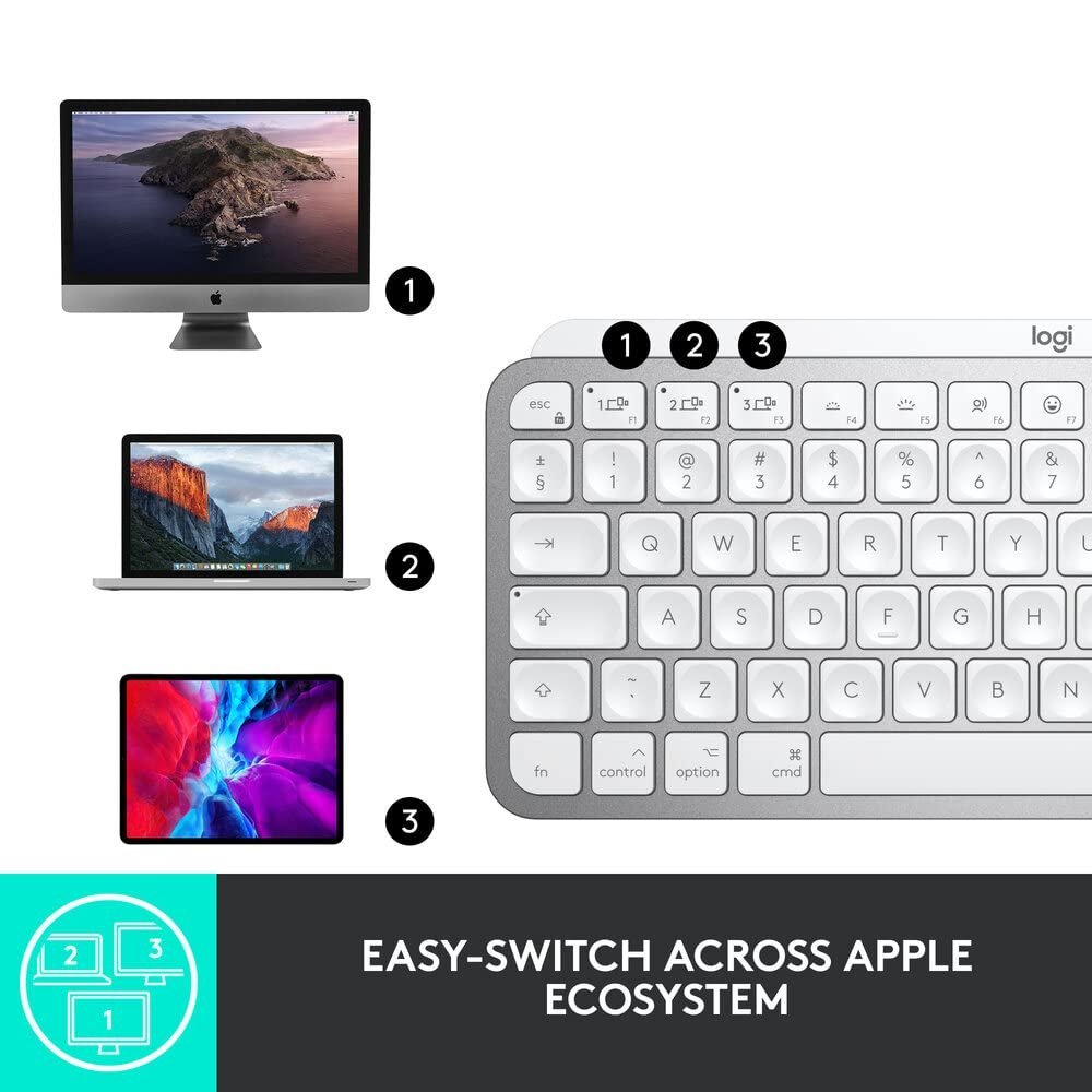 Logitech MX Keys Mini for Mac Minimalist Wireless Illuminated Keyboard with Free Adobe Subscription, Compact, Bluetooth, Backlit Keys, USB-C, Tactile Typing, Metal Build-Pale Grey - Image 9