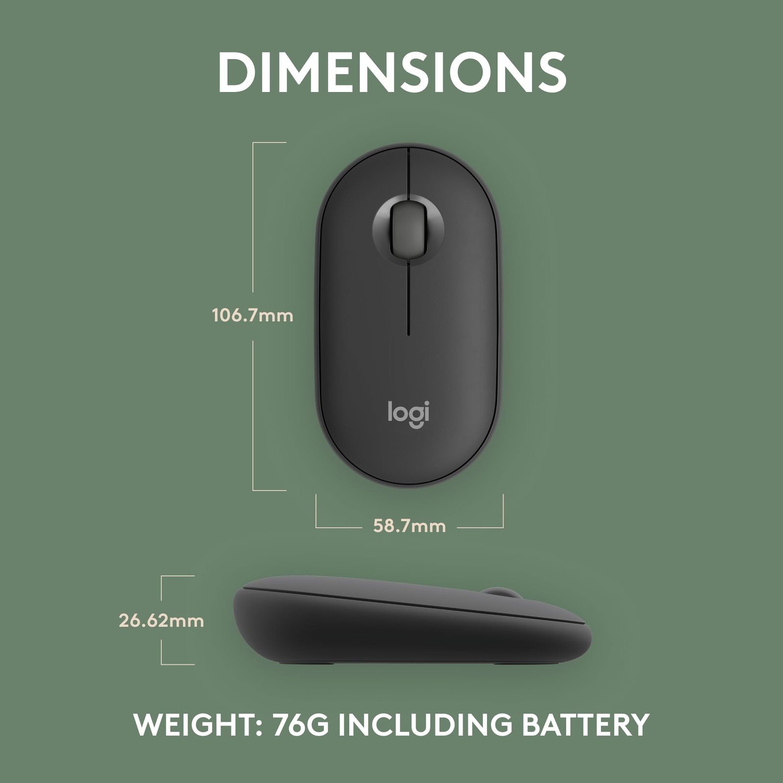 Logitech Pebble Mouse 2 M350s Slim Bluetooth Wireless Mouse, Portable, Lightweight, Customisable Button, 4000 DPI, Quiet Clicks, Easy-Switch for Windows, macOS, iPadOS, Android - Tonal Graphite - Image 8