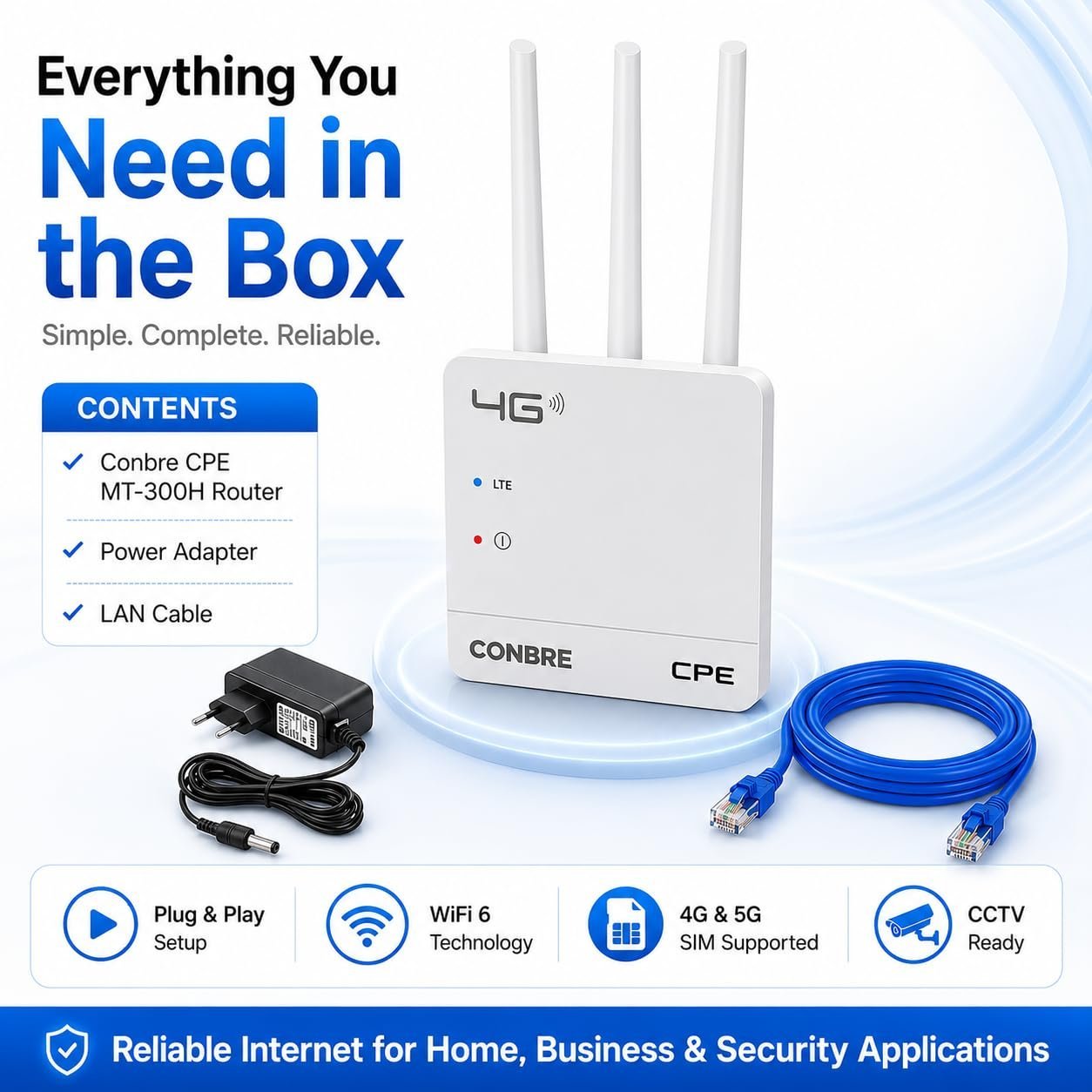 Conbre CPE MT-300H 4G SIM WiFi Router, WiFi 6, Supports All 4G & 5G SIM Cards, Plug & Play, Single LAN Port, Compatible with CCTV Camera, NVR, DVR, Home & Office - Image 6