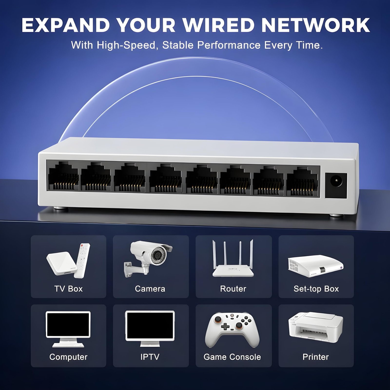 Mjkart 8 Port Ethernet Switch 10/100 Mbps Fast Network LAN Splitter Hub | Plug & Play Unmanaged, Fanless Silent Design | RJ45 LAN Expansion for PC, Laptop, Smart TV, CCTV, Router (8 Port) - Image 3