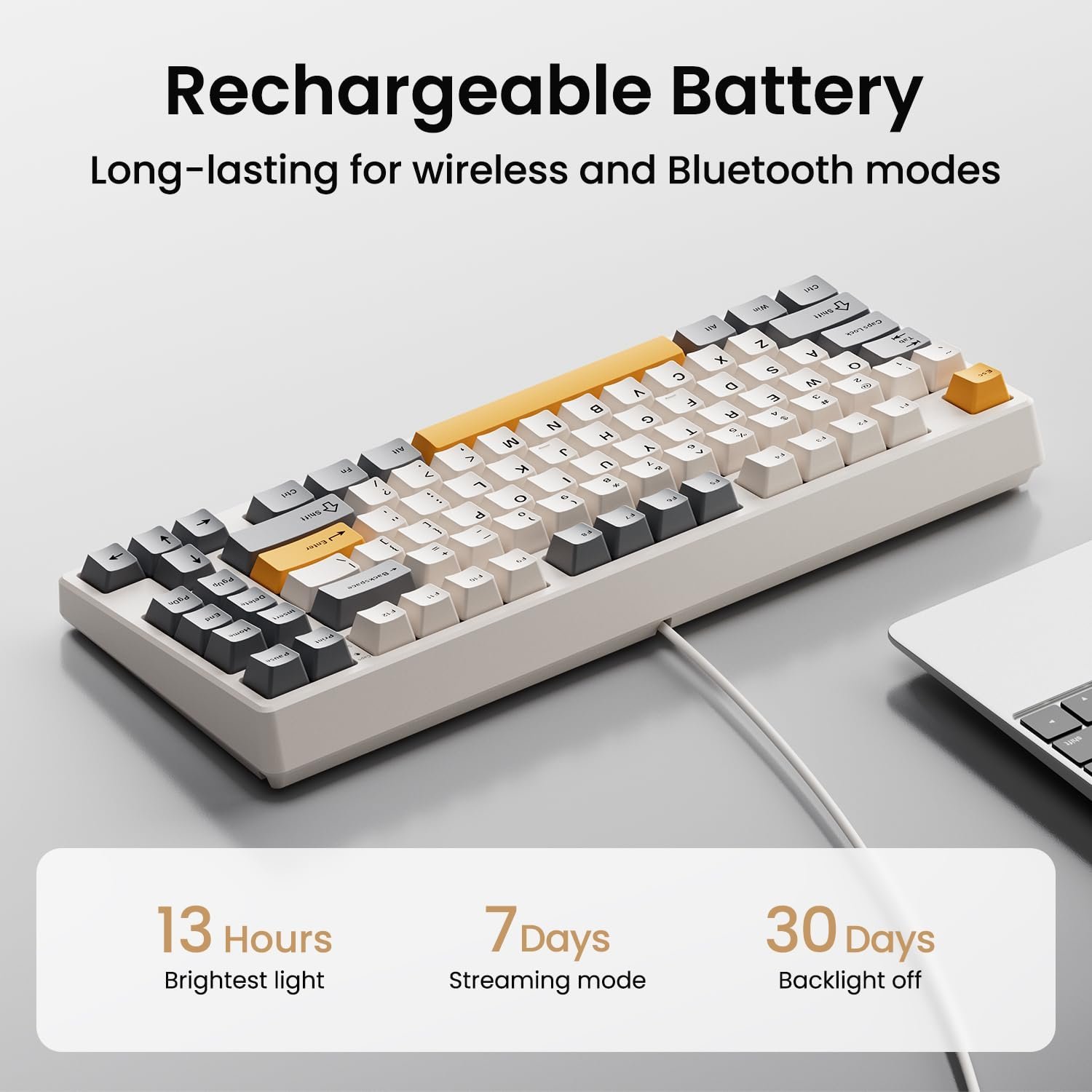 Kisnt Wireless Mechanical Keyboard, Creamy Sound Board Gaming Keyboard with Bluetooth/2.4GHz/USB-C, 75% 85 Keys, Hot Swappable Compact Keyboard for Win/Mac - Image 9