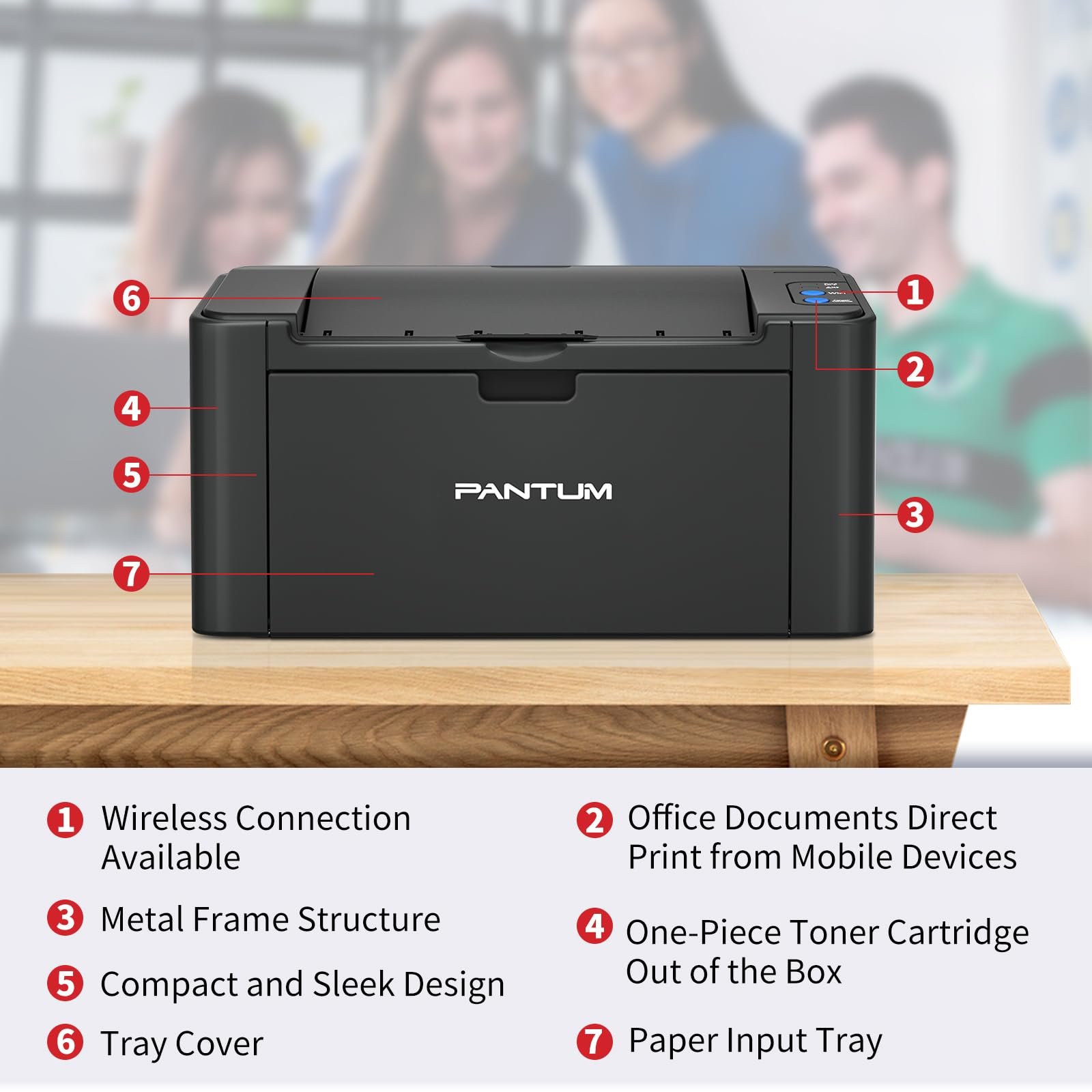 PANTUM P2512W Printer for Home and Office, Wireless, Single Function, Print, Hi-Speed USB 2.0, 22 ppm, 1-Year Warranty, Black Includes 1600 Page Start Toner Cartridge - Image 2