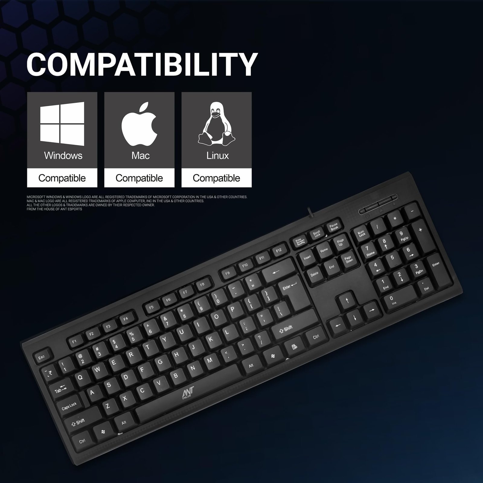 Ant Value FKBRI01 Ultra-Slim Compact USB Wired Keyboard for Mac and PC,Windows 10/8 / 7 / Vista/XP, Spill-Resistant Silent Keyboard – Membrane Water-Resistant Coating 10 Million Keystrokes (Black) - Image 3