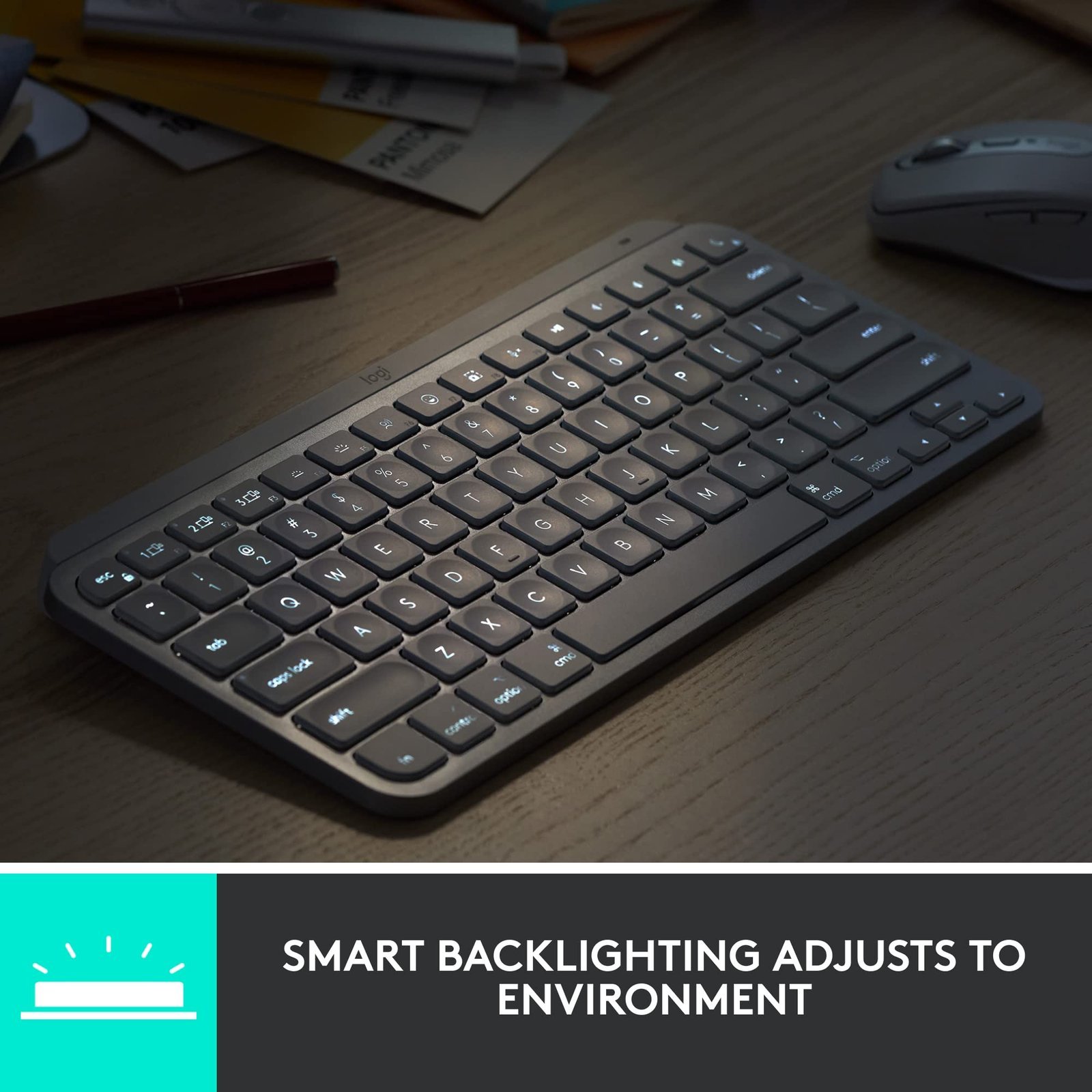 Logitech MX Keys Mini for Mac Minimalist Wireless Illuminated Keyboard with Free Adobe Subscription, Compact, Bluetooth, Backlit Keys, USB-C, Tactile Typing, Metal Build-Pale Grey - Image 8