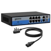 Geonix 8 Port Gigabit PoE Switch with 2 Uplink RJ45 + 2 SFP Slots, 150W PoE Budget, IEEE 802.3af/at, Unmanaged Network Switch for CCTV IP Cameras, NVR, Access Point, Metal Body