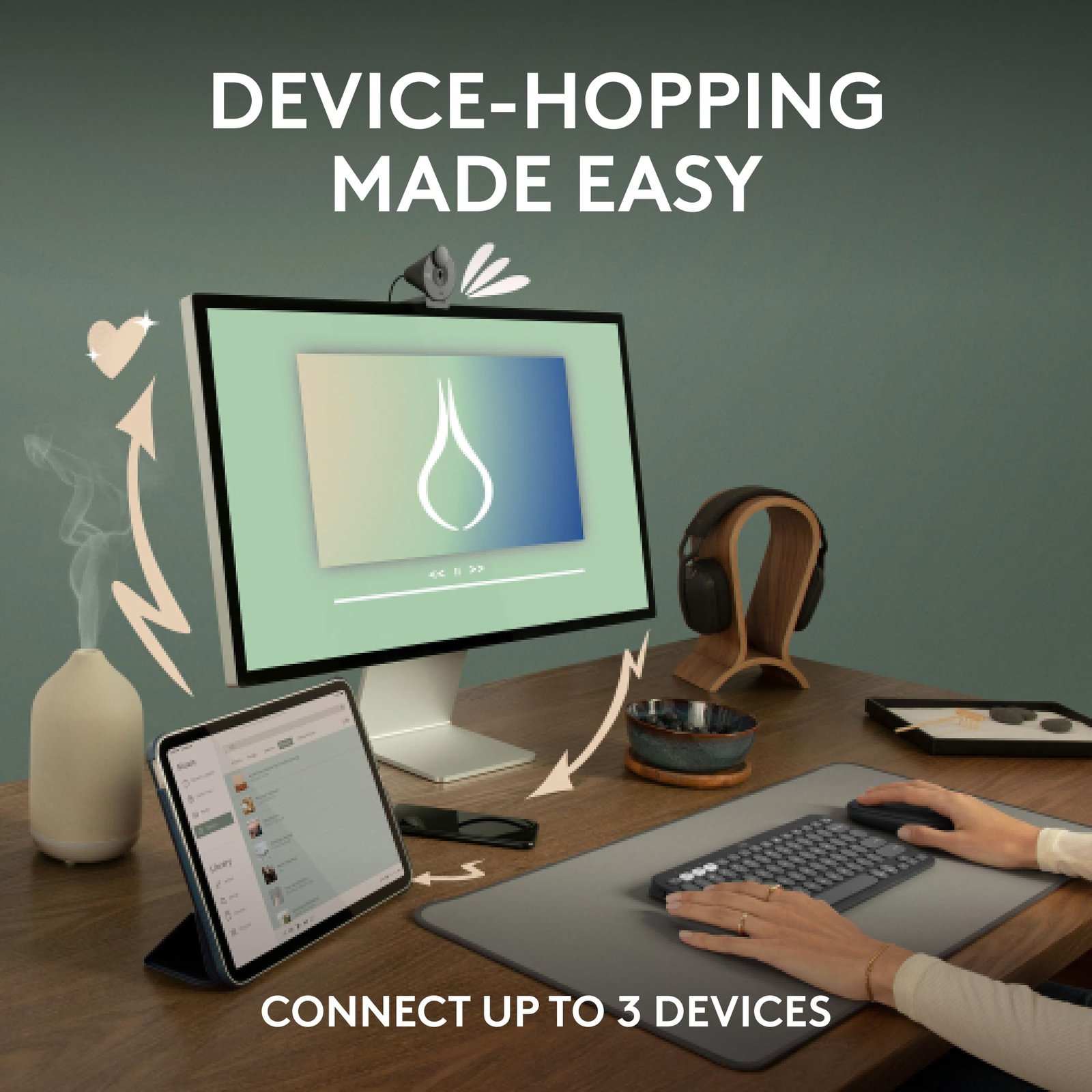 Logitech Pebble Mouse 2 M350s Slim Bluetooth Wireless Mouse, Portable, Lightweight, Customisable Button, 4000 DPI, Quiet Clicks, Easy-Switch for Windows, macOS, iPadOS, Android - Tonal Graphite - Image 3