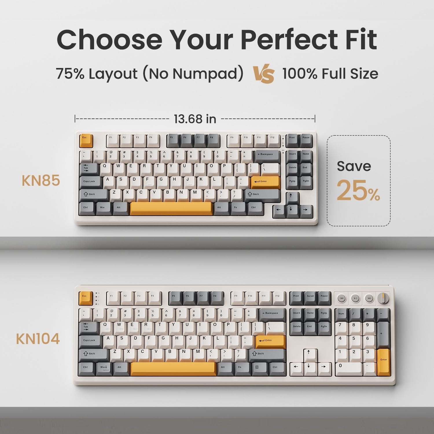 Kisnt Wireless Mechanical Keyboard, Creamy Sound Board Gaming Keyboard with Bluetooth/2.4GHz/USB-C, 75% 85 Keys, Hot Swappable Compact Keyboard for Win/Mac - Image 3