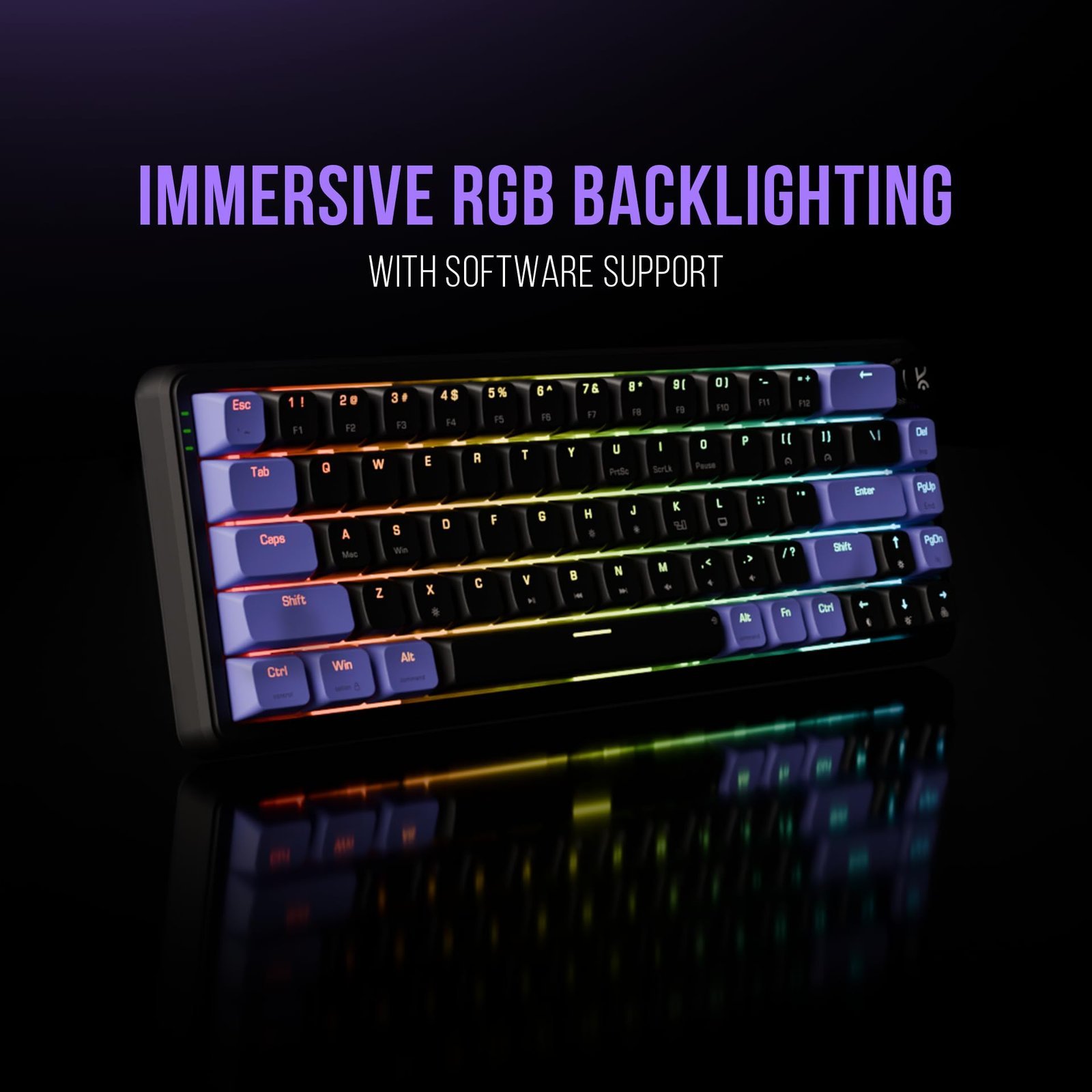 Kreo Hive 65 RGB Mechanical Gaming Keyboard | Pre-Lubed Switches, Anti-Ghosting, 5-Pin Hot-Swap | Wired 65% Keyboard with RGB Backlight & Detachable USB-C Cable (Black) - Image 7