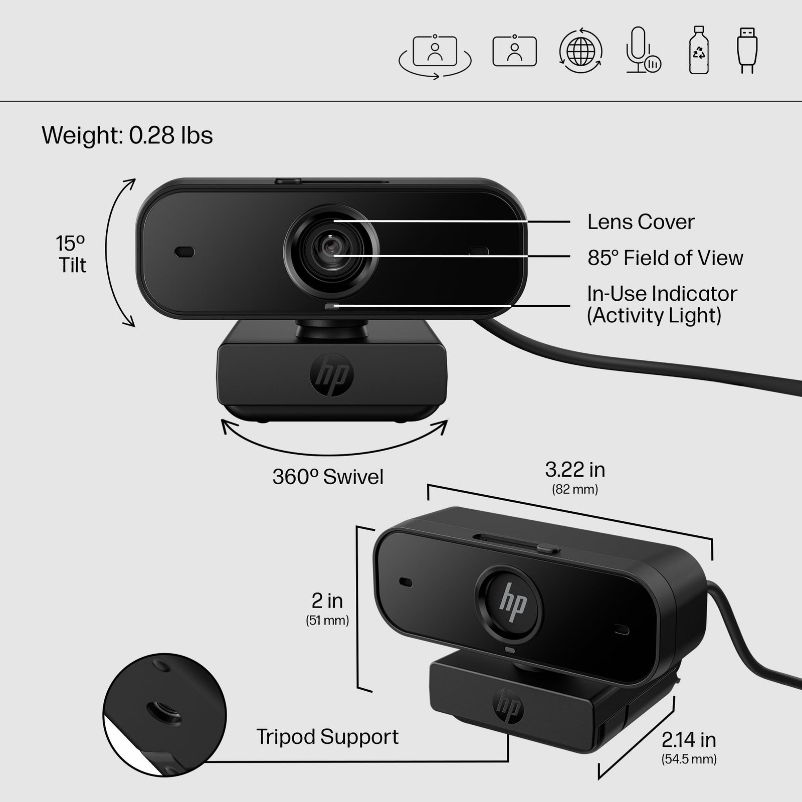 HP 430 FHD Webcam, 2MP, Portable Plug-and-Play Webcam with Dual mics and auto Adjustment - Image 6