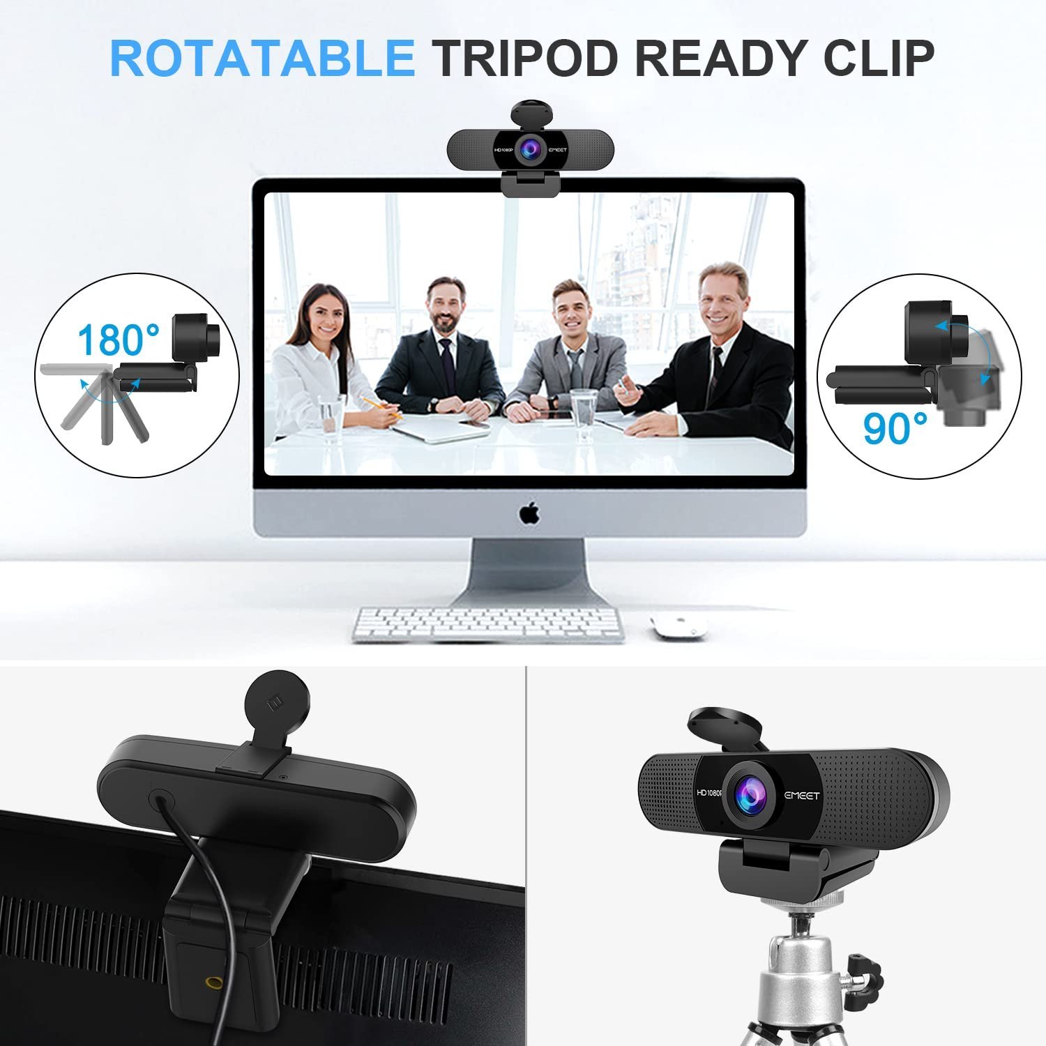 1080P Webcam with Microphone, eMeet C960 Web Camera, 2 Mics Streaming Webcam with Privacy Cover, 90°View Computer Camera, Plug&Play USB Webcam for Calls/Conference, Zoom/Skype/YouTube, Laptop/Desktop - Image 8