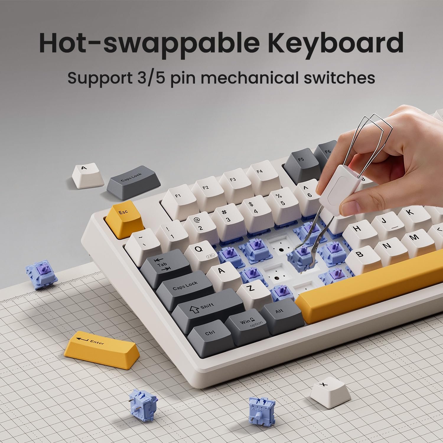 Kisnt Wireless Mechanical Keyboard, Creamy Sound Board Gaming Keyboard with Bluetooth/2.4GHz/USB-C, 75% 85 Keys, Hot Swappable Compact Keyboard for Win/Mac - Image 5