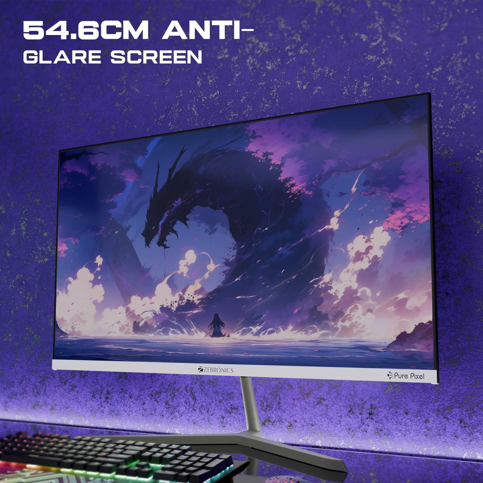 Zebronics Full HD LED Monitor, 21.5 Anti-Glare Screen, 100Hz Refresh Rate, Ultra Slim, Bezel-Less Display, 250nits Brightness, HDMI & VGA, Wall Mountable (A122) - Image 3