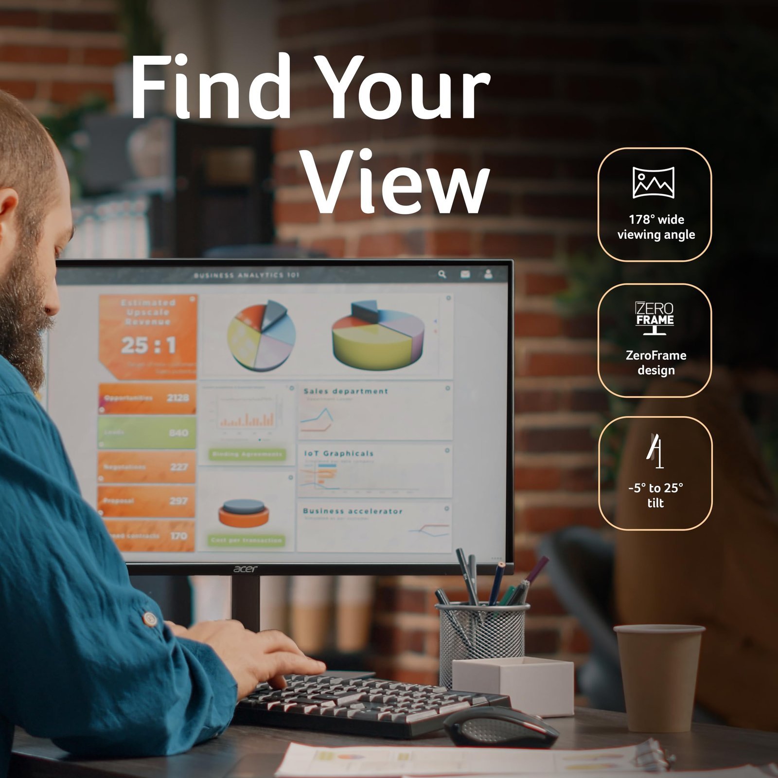 acer EK240Y P0 23.8 Inch VA Panel Full HD Backlit LED Monitor I 144Hz Refresh Rate, 1MS VRB Response Time, AMD FreeSync I 1 x VGA 1 x HDMI with Inbox HDMI Cable I Zero Frame Design I Eye Care I Black - Image 6