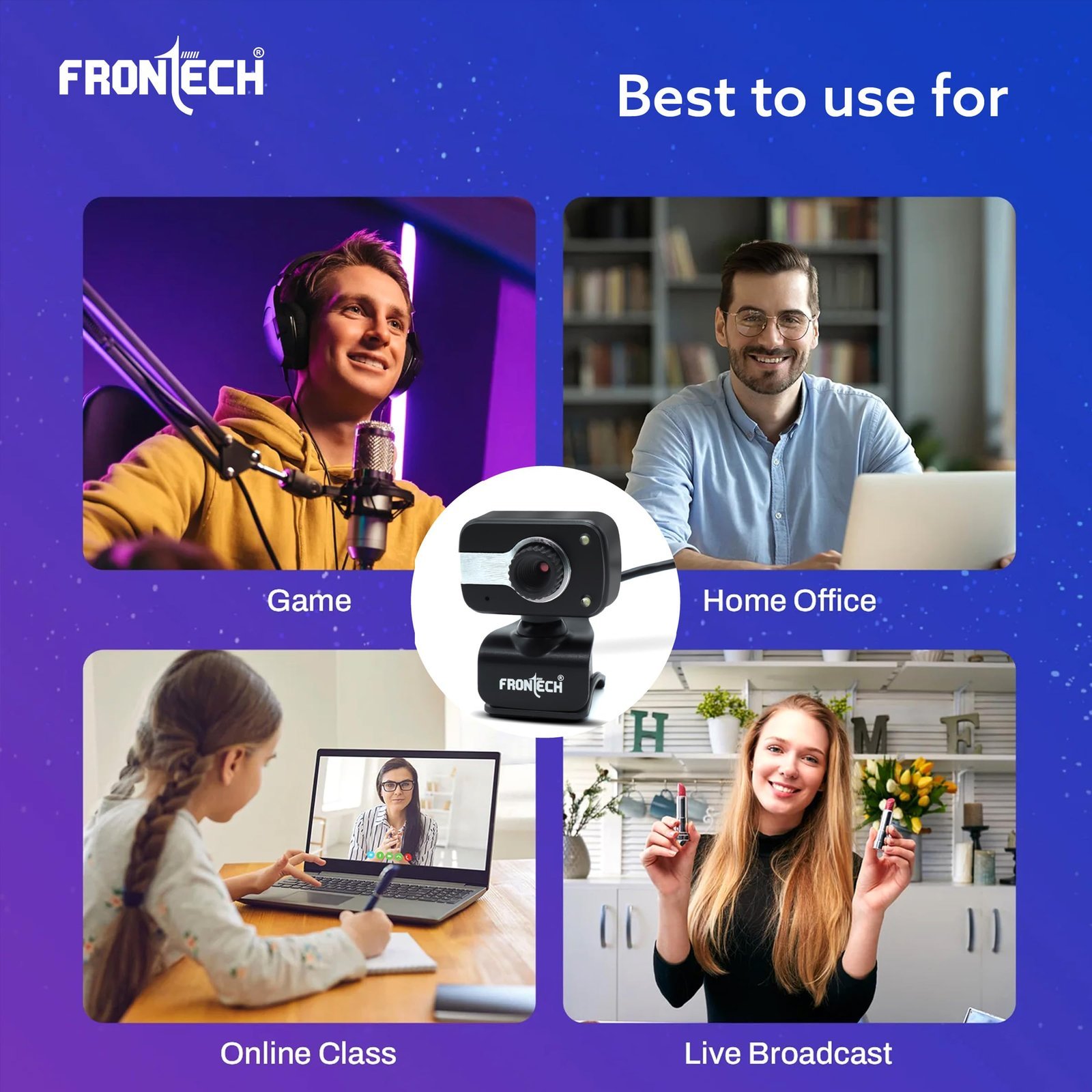 FRONTECH 2252 Digital Zoom Webcam with Full Stereo Dual Built-in Mics, 480 Pixel CMOS Camera, USB 2.0, Automatic White Balance, Flexible Mount - Black & Silver - Image 7
