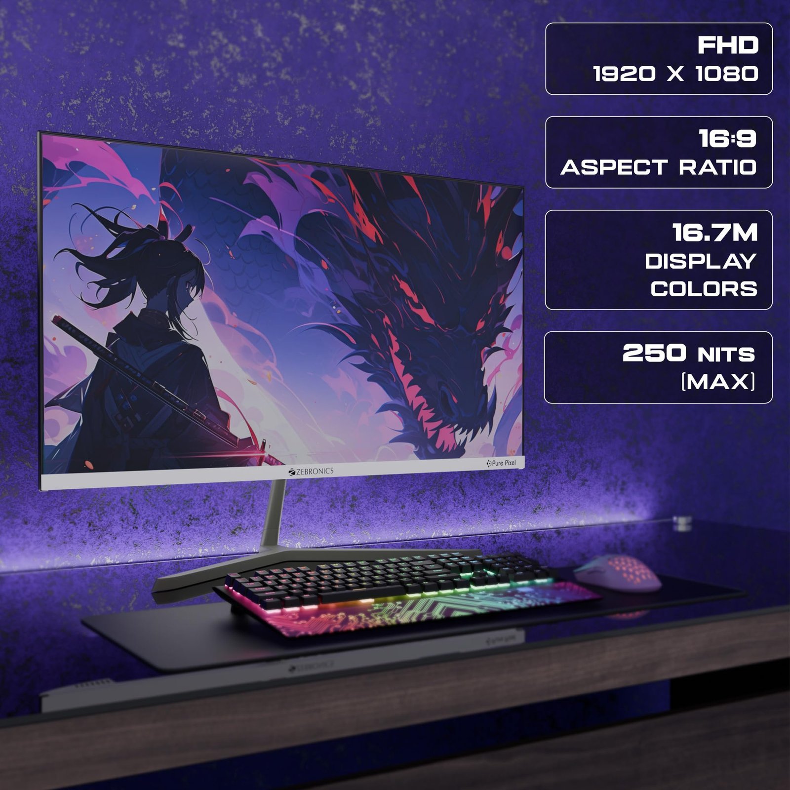 Zebronics Full HD LED Monitor, 21.5 Anti-Glare Screen, 100Hz Refresh Rate, Ultra Slim, Bezel-Less Display, 250nits Brightness, HDMI & VGA, Wall Mountable (A122) - Image 4