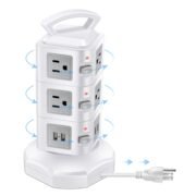 GLCON Tower Power Strip with Individual Switches, Rotatable 4 USB Ports 10 Outlets with 6. 5ft Retractable Cord Vertical Surge Protector Plug Board, Safe Handle, Wiring Smart Sockets Jack Home and Office
