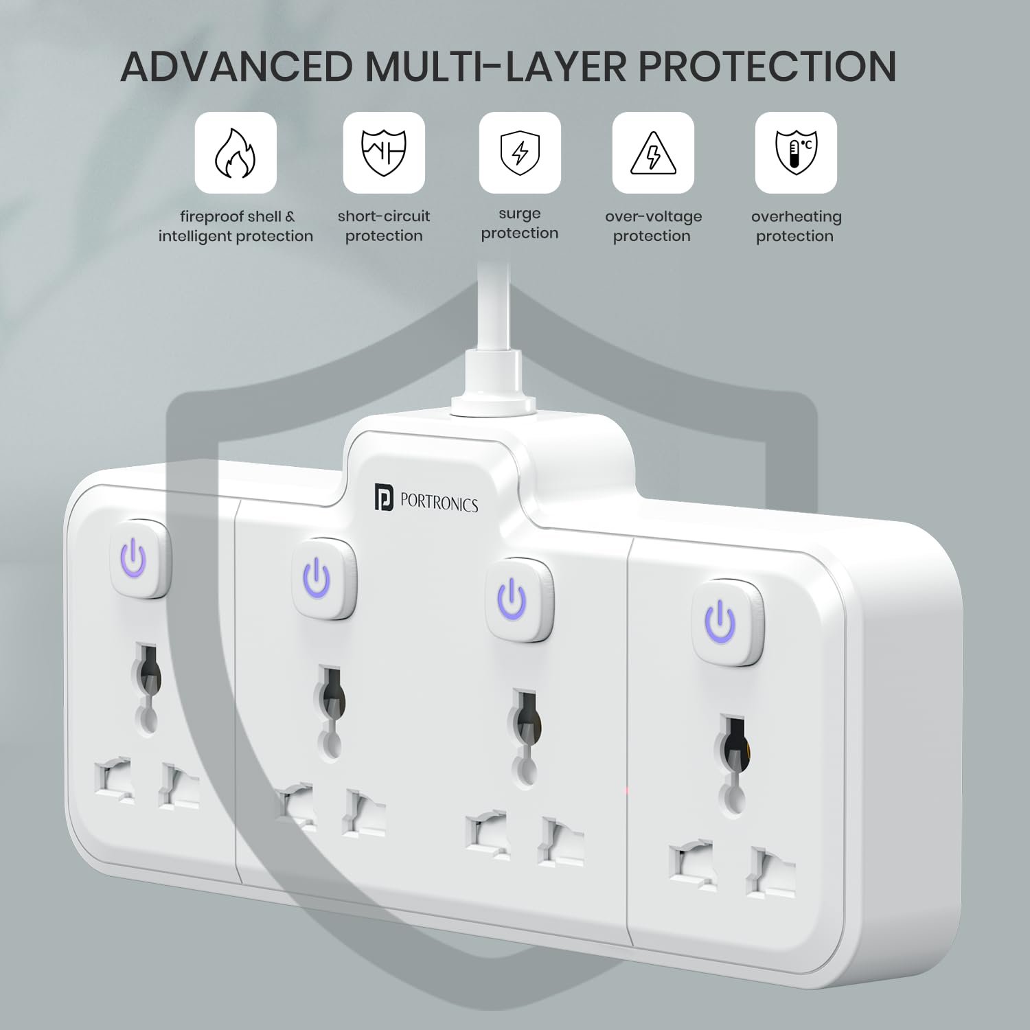 2500W Power Plate Pro 4-in-1 Power Extender with 4 Universal Sockets, Individual Switches, 180° Flexible Cord, Child Safety Shutters, for Home, Office, Laptops, Mobiles & Appliances - Image 8