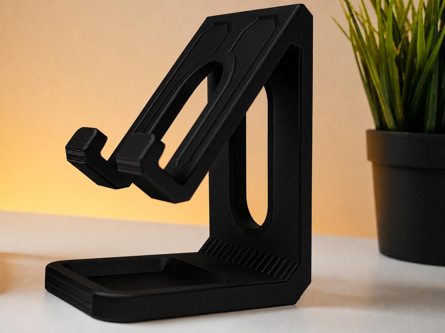 Phone Stand for Desk, Universal Mobile Holder with Storage Tray for Earbuds, Compatible with All Smartphones – Black - Image 2