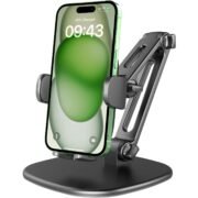Height-Adjustable Phone Stand with Triple Clamp and Heavy Base