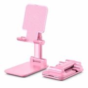 Wrapped Ribbon Telescopic Height Adjustable Phone & Tablet Stand | 360° Rotating Base, Foldable Desktop Holder for iPhone, iPad, Samsung, All Smartphones & Tablets (Pink)