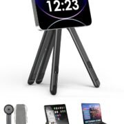 Magnetic Phone Tripod Stand, 3-in-1 Adjustable Holder for iPhone iPad Laptop, 8-Level Height & Angle, Portable Aluminum Alloy Desktop Stand, Compatible with 4-13” iPhone, 10-16” Laptops & Tablets