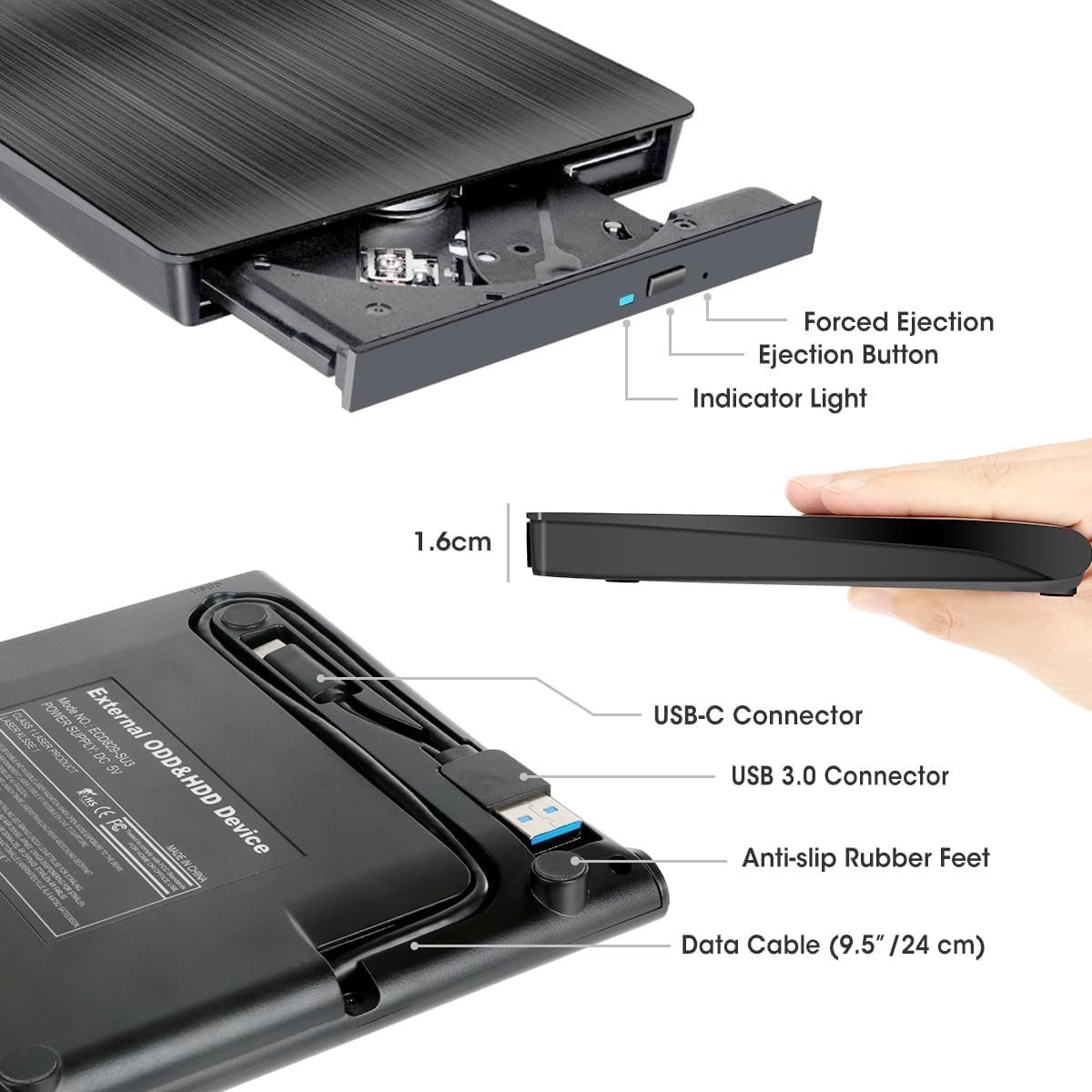 External CD/DVD Drive for Laptop, USB 3.0 CD Burner +/-RW CD ROM External DVD Drive Portable DVD Player for Laptop Desktop PC Ap/ple Mac Windows 11/10/8/7/XP Linux OS - Image 4