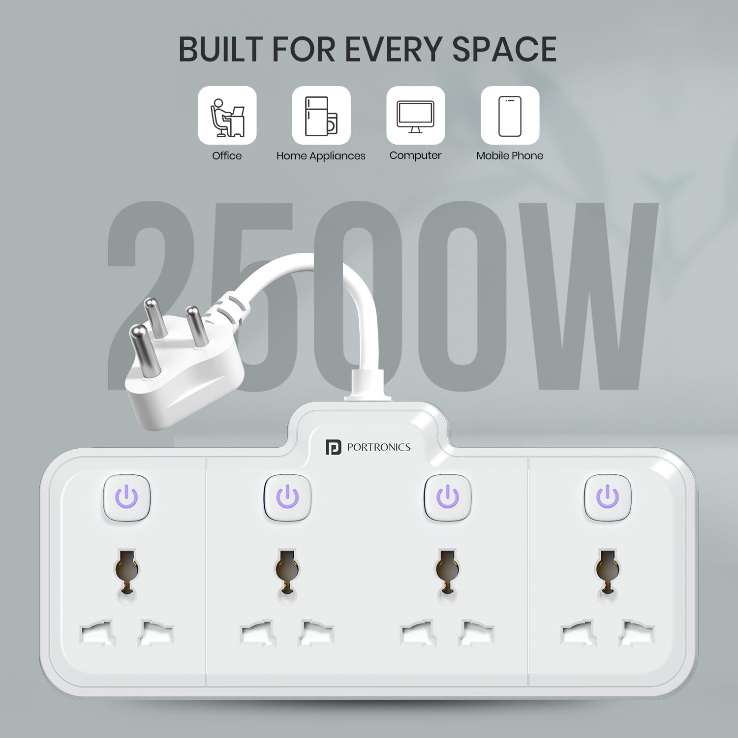 2500W Power Plate Pro 4-in-1 Power Extender with 4 Universal Sockets, Individual Switches, 180° Flexible Cord, Child Safety Shutters, for Home, Office, Laptops, Mobiles & Appliances - Image 6