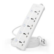 Extension Board 2500W 10A | 5 Universal Multi Plug Socket with Individual Switches | 1.8 Meter Heavy Duty Cord | LED Indicator, Power Strip & Spike Guard for Home & Office Use