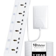 Surge Protector, 6 Universal Sockets with Individual Switch, 10 Meter 32 Feet Long Cable, Extension Board Cord, Automatic Overload Protection, Fireproof Power Strip Switch Board, Spike Guard