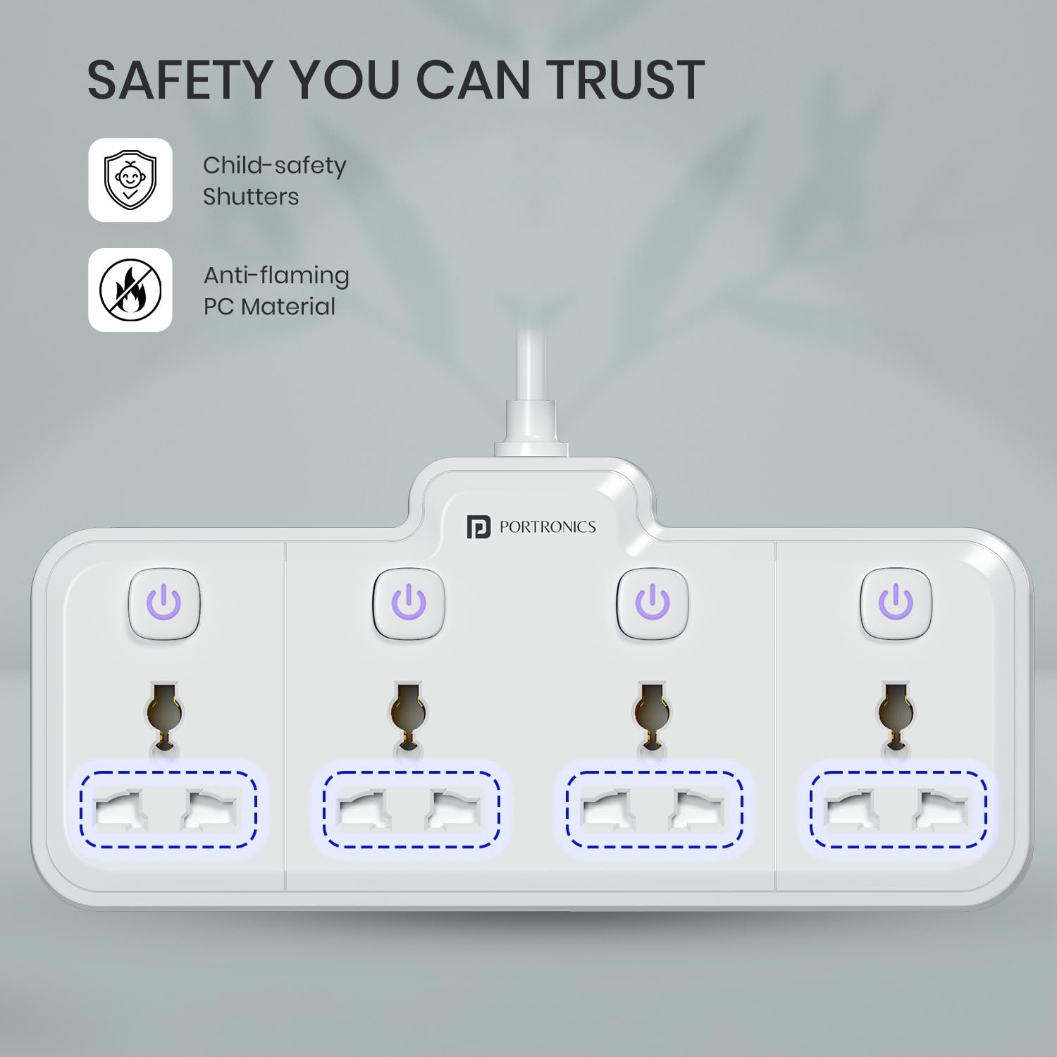 2500W Power Plate Pro 4-in-1 Power Extender with 4 Universal Sockets, Individual Switches, 180° Flexible Cord, Child Safety Shutters, for Home, Office, Laptops, Mobiles & Appliances - Image 4