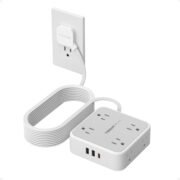 Electric Extension Power Strip with Surge Protector, 6 M Flat Extension Socket with 8 AC Outlets and 3 USB (1 USB C), Multiple Connector for Office Dorm, Grey