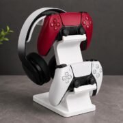 Gaming Dual Controller and Headset Holder Stand, Black (White)