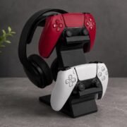 Gaming Dual Controller and Headset Holder Stand, Black (Black)