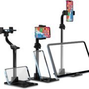 Universal Adjustable Phone Stand: Sturdy Desk Holder with Anti-Slip Clamp for Smartphones and Tablets.