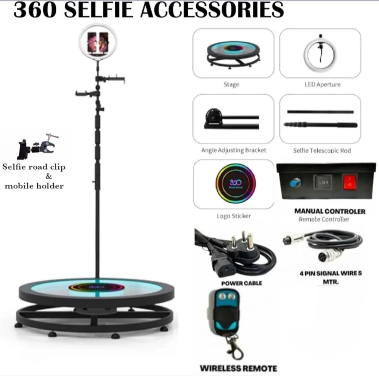 360 Photo Booth Rotating Platform with LED Ring Light