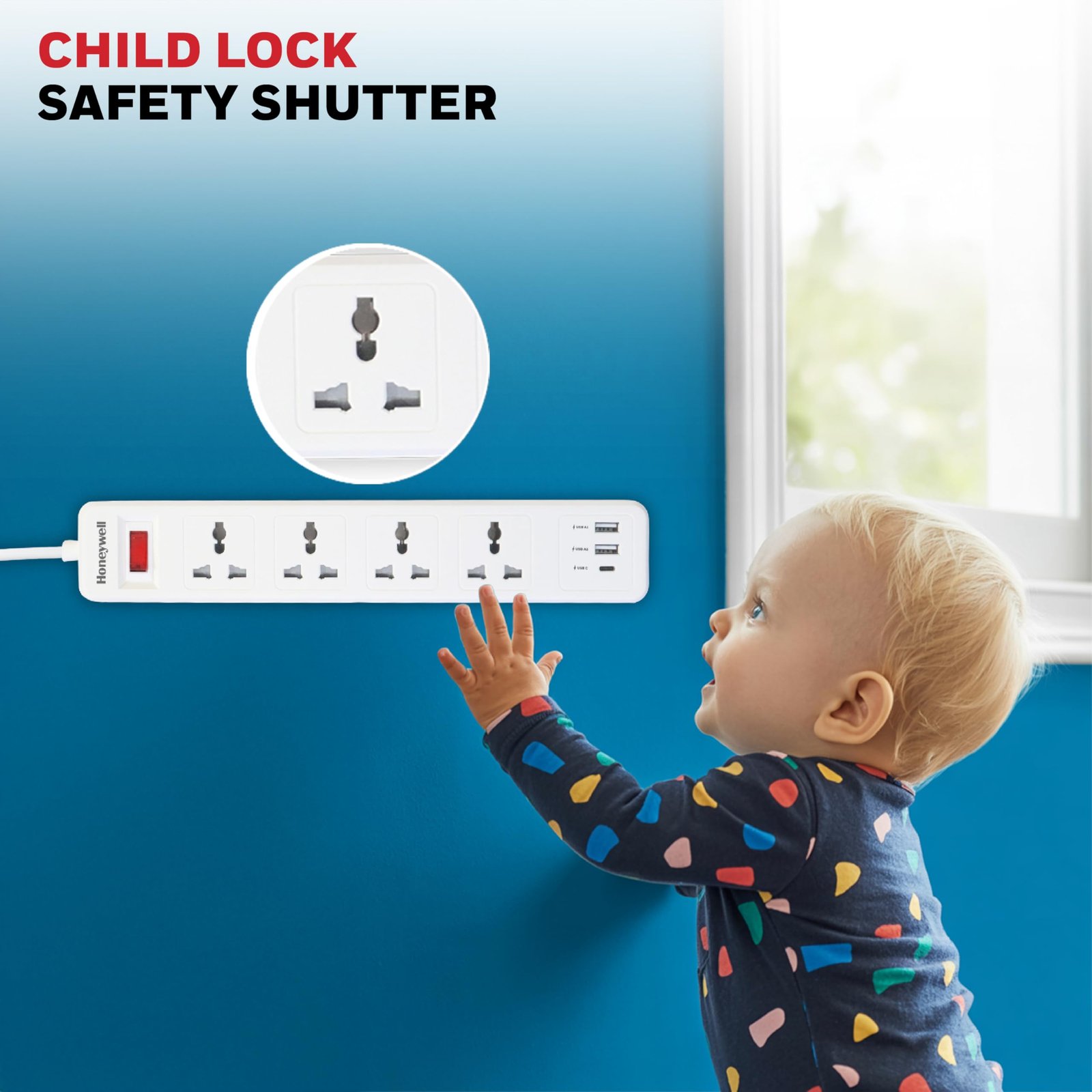 4 Outlet Extension Board with Master Switch, 6 Amps, 250V, 1xType C & 2xUSB, 4 International Sockets, Pure Copper, 6 Advanced Safety Features, 2 Mtr Power Cord, BIS Certified, 1 yr Warranty - Image 8