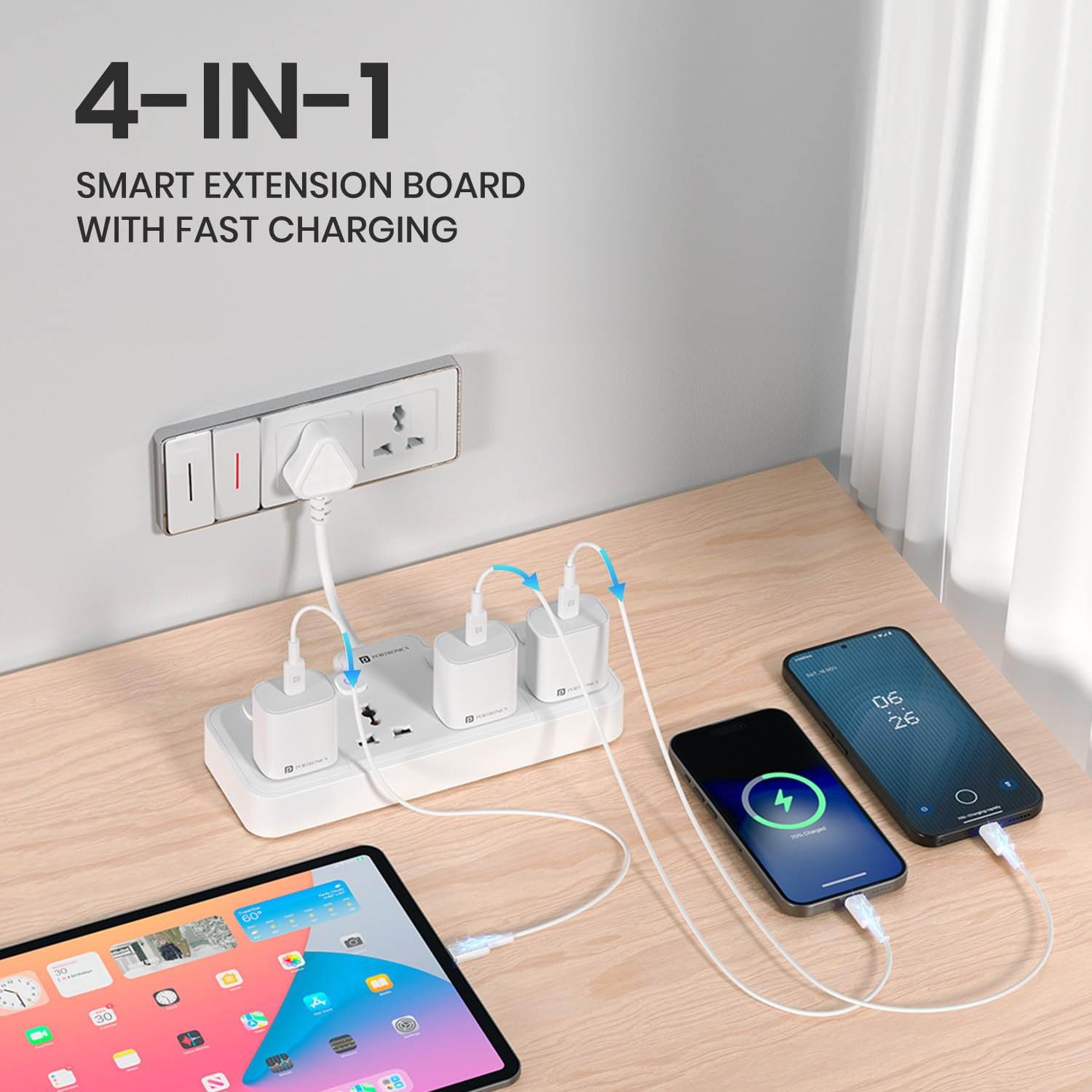 2500W Power Plate Pro 4-in-1 Power Extender with 4 Universal Sockets, Individual Switches, 180° Flexible Cord, Child Safety Shutters, for Home, Office, Laptops, Mobiles & Appliances - Image 3