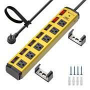 6-Outlet Heavy Duty Metal Power Strip with Individual Switches and Flat Plug, 15AMP/1875W Surge Protector (1200 Joules), 6-Feet 14AWG Cord with Hook and Loop Fastener