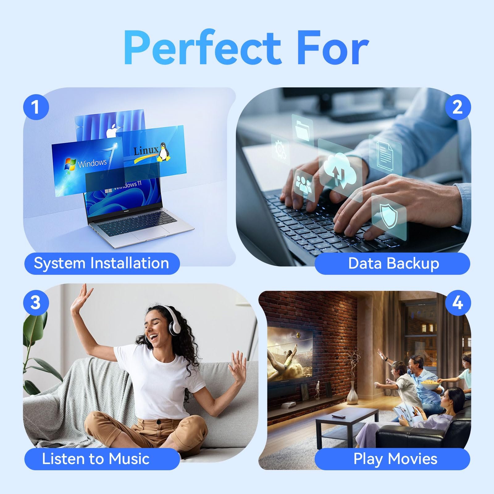 External Bluray DVD Drive, USB 3.0 and Type-C Blu-Ray DVD Burner 3D Slim Optical Bluray CD DVD Drive Compatible with Windows XP/7/8/10, MacOS, Linux for MacBook, Laptop, Desktop - Image 7