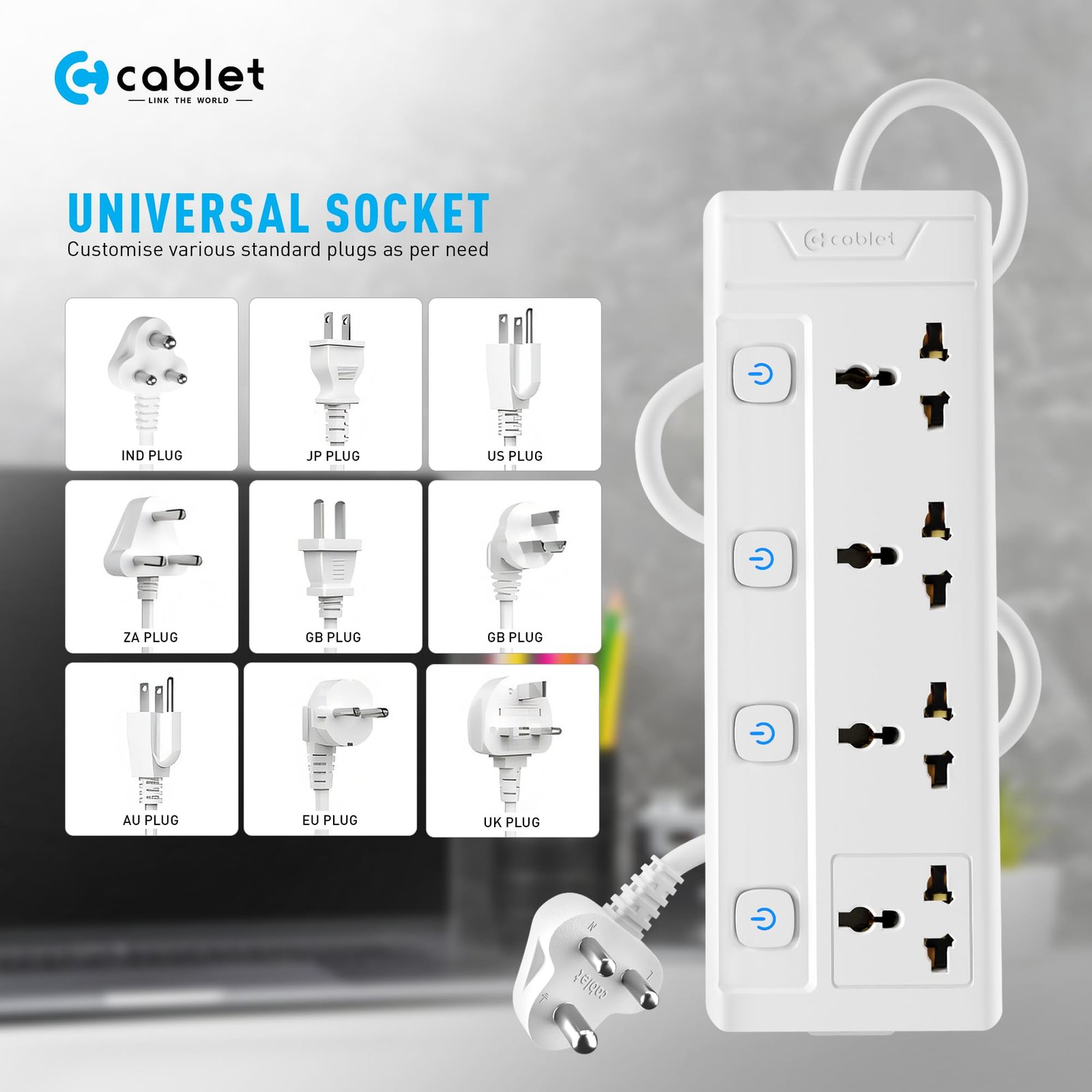 250 Volts Extension Board 2500W 10A, 4 Universal Sockets, Individual Switches, 1.8M Heavy Duty Copper Wire, LED Indicator, Power Strip for Home and Office Use - Image 6