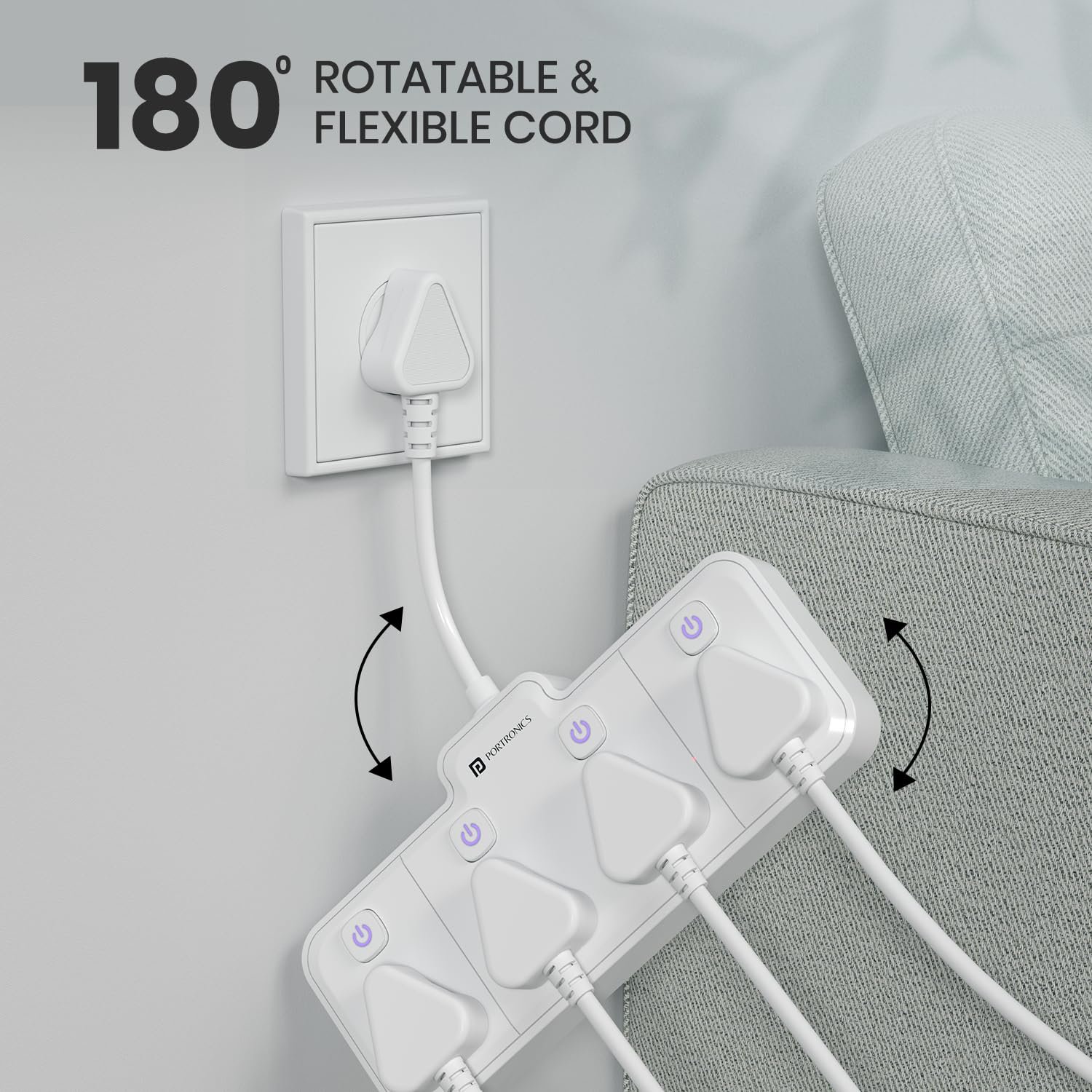 2500W Power Plate Pro 4-in-1 Power Extender with 4 Universal Sockets, Individual Switches, 180° Flexible Cord, Child Safety Shutters, for Home, Office, Laptops, Mobiles & Appliances - Image 2